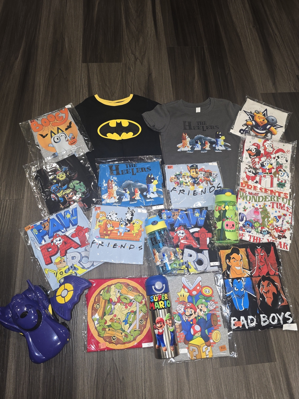 Custom graphic T-Shirts and water bottle lot